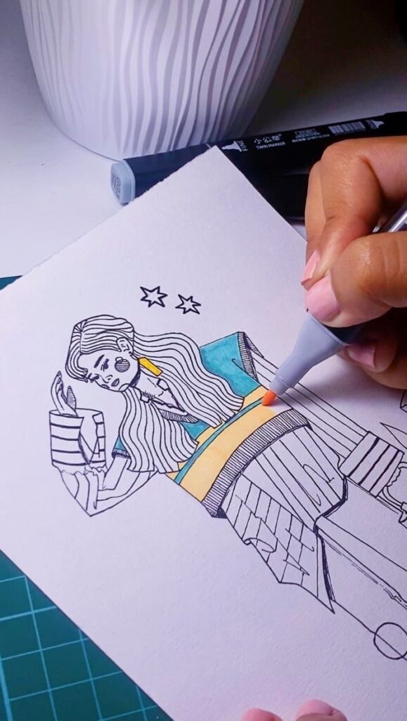 sketch con marcadores de alcohol