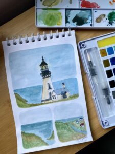 dibujo faro con acuarelas